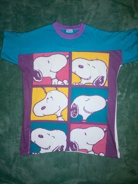 Snoopy Pop Art Short Sleeve Tee - Teal & Purple